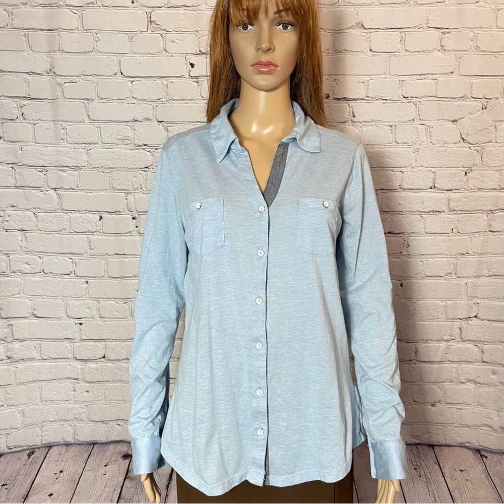 Attention Cotton Jersey Blue Long Sleeve Button Shirt Size L